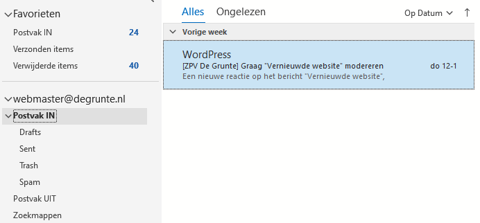 Bericht is in "Postvak IN" geplaatst.
