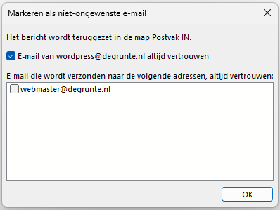 Dialoog "Markeren niet-ongewenste e-mail".