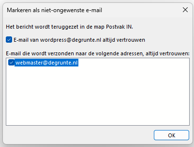 Checkbox is gemarkeerd.